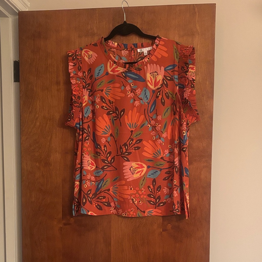 DR2 Floral Ruffle Sleeve Blouse - Red and Blue